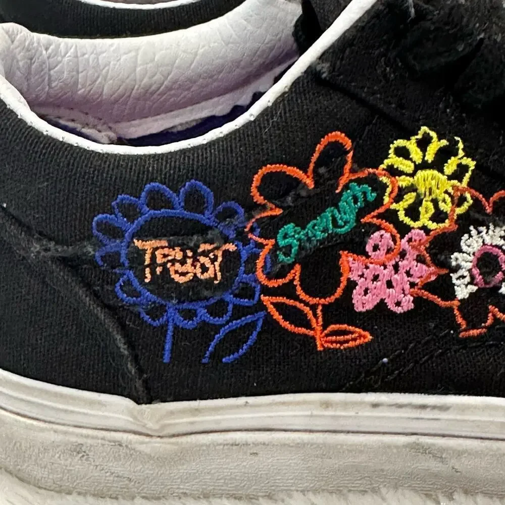 VANS Old Skool Black Self Love Sneakers sz 12 kids embroidered Vans Low Top